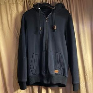 Buffalo Men’s L Sweater Sherpa Lined Jacket Drawstring Hood Full Zip Pockets